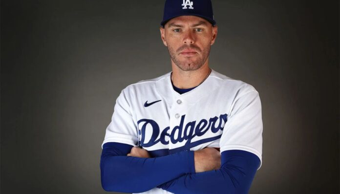 Freddie Freeman wearing his Dodgers jersey