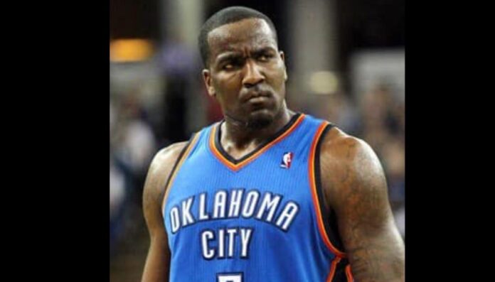 Kendrick Perkins wearing his Oklahoma City Jersey